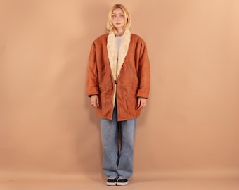80s Vintage Brown Sheepskin Shearling Coat, Boho Fashion, Oversized XL