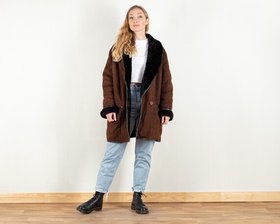 Oversized Sheepskin Coat Vintage Dark Brown Suede Shearling Singapore Oversized Sheepskin Coat Vintage Dark, Suede Shearling Winter Coat