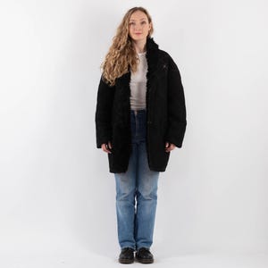 80&#39;s Black Sheepskin Coat, Size XL Shearling Coat, Western Outerwear, Black Sheep Coat, Retro Coat, NorthernGirlStore, Womens Clothing