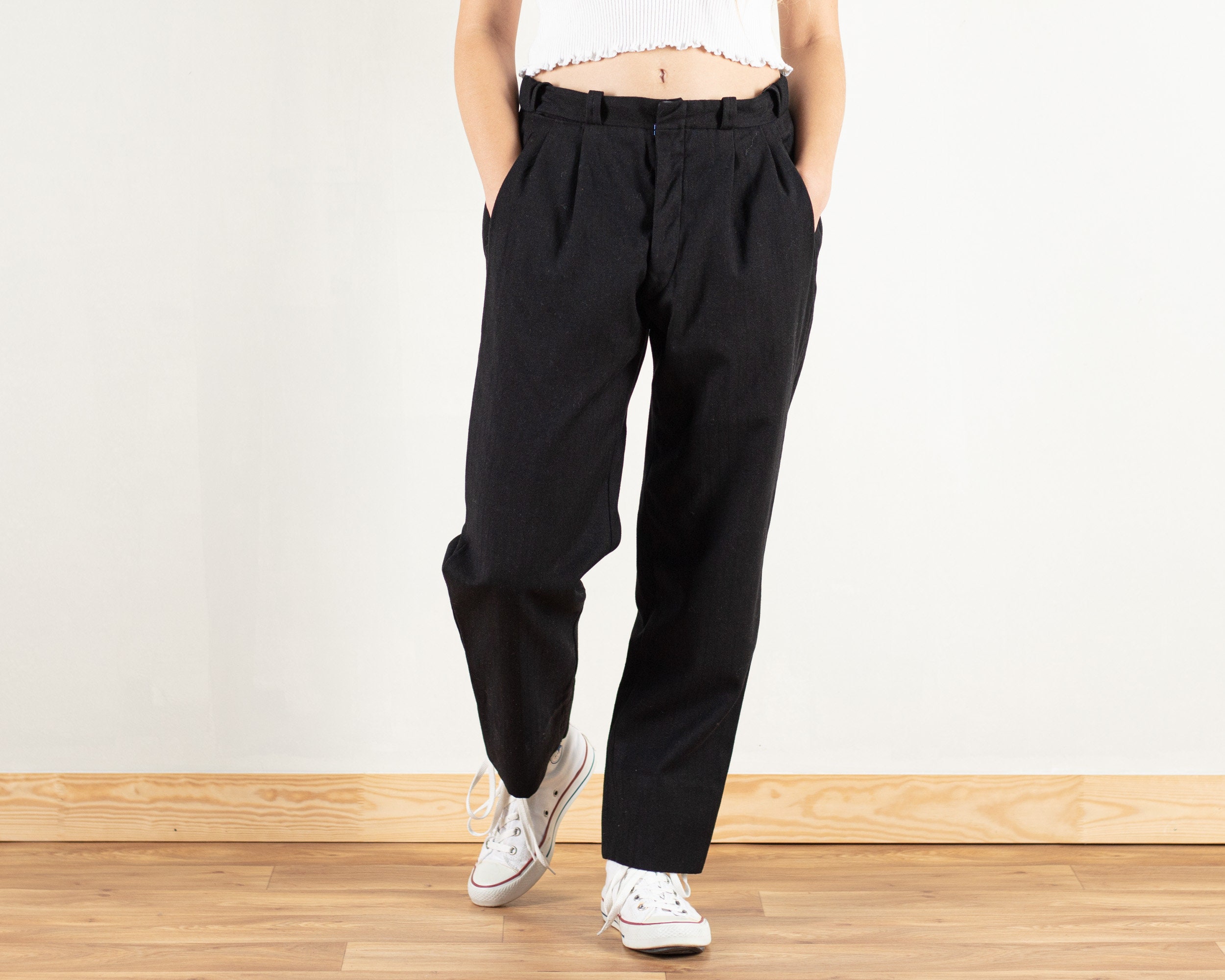 90s Minimalist Pant Suit / High-waist Pleated Pants / Minimalist