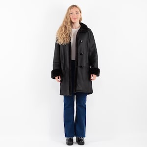 Vintage Black Sheepskin Coat, Size XL Large Shearling Coat, Boho Winter Sheepskin Coat, Retro Black Leather Fur Coat, NorthernGirlStore