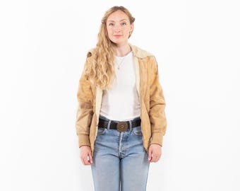 Vintage Beige Sheepskin Shearling Jacket, Women's Size S
