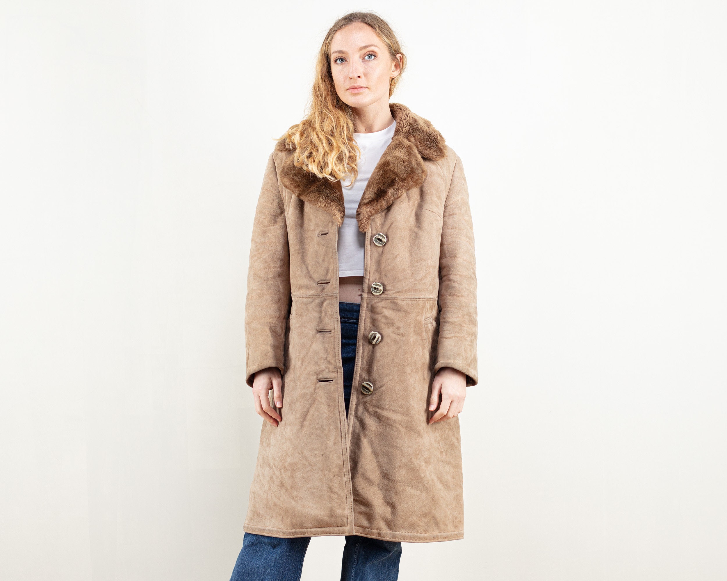 Shearling Women Coat Vintage 70s Suede 