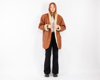 Abrigo de piel de oveja vintage de los años 80, abrigo estilo western, talla XXL