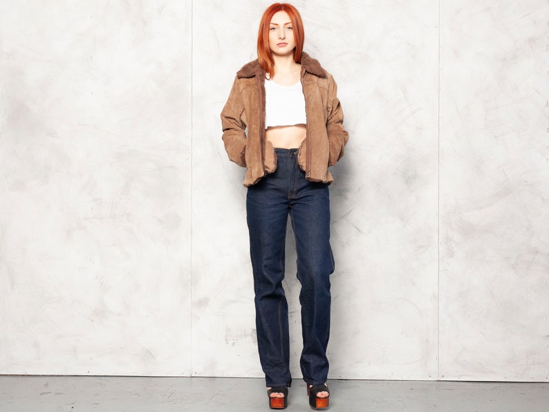 Penny Lane Jacket suede cropped jacket afghan jacket faux fur trimmed outerwear leather VERO MODA jacket women vintage clothing size small