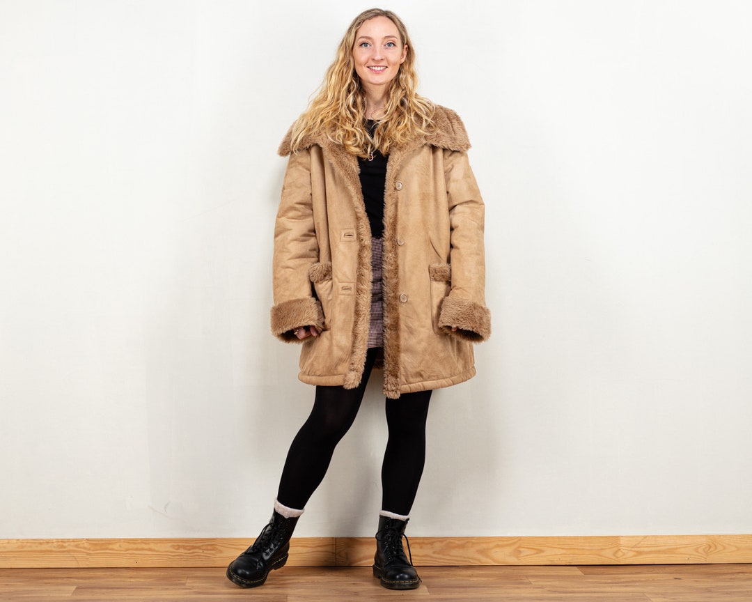 Faux Sheepskin Coat Women Brown Soft Suede Fake Shearling Etsy
