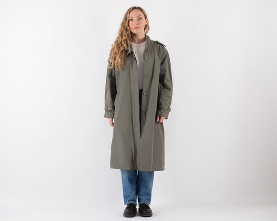 90s Vintage Khaki Trench Coat, Double Breasted Cotton Blend, Size L