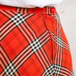 80s Vintage Skater Skirt . Checked High Waist Skirt Casual A-Line Skirt Summer Skirt Plaid Orange Skirt Flared Knee Length Skirt. size Small image 7