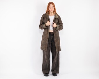 Casaco vintage marrom de pele de carneiro dos anos 90, estilo western, tamanho XL