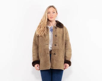 70s Distressed Sheepskin Coat, Rugged Wester Wear, Size M