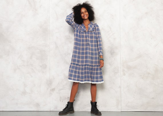 70s Plaid Shirt Dress Checkered Dress Prairie Dres