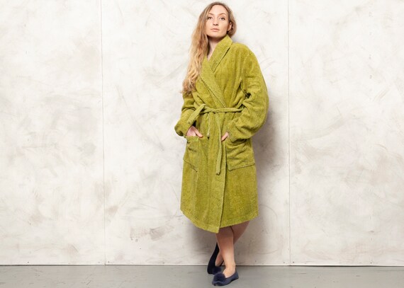 Green Morning Robe Vintage 90s Terry Cloth Robe Ba