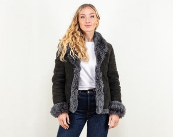 Penny Lane Jacket vintage 00's shearling coat suede green sheepskin winter outerwear jacket women vintage clothing size small