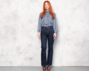 Pantalon femme années 70, jean bleu, bas en denim rétro, pantalon large, jeans BOGART, vêtements streetwear vintage, taille petite