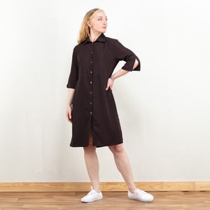 Brown Summer Dress women vintage brown shirtdress spring picnic dress sustainable fashion button front shift light dress size small image 2