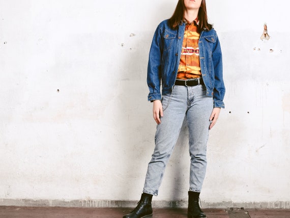 80s Women Jean Jacket With Flower 