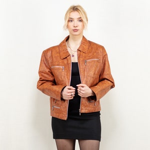 Leather Bomber Jacket 80s vintage women bomber jacket biker leather jacket zip up motorcycle edgy grunge streetwear punk style size large L
