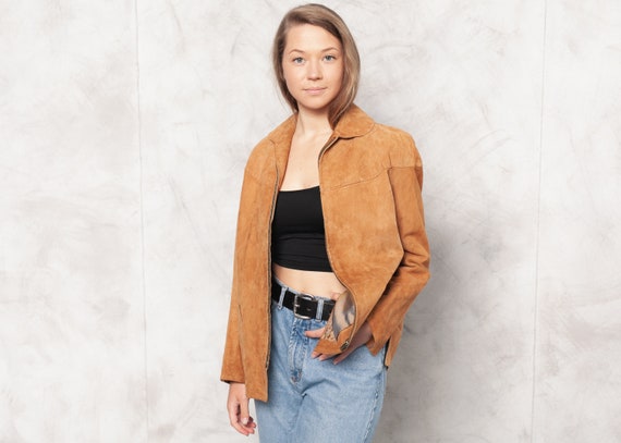 Vintage 80s Brown Suede Jacket Women Oversized Bro