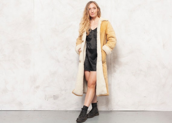70s Sheepskin Coat Beige Suede Coat Afghan Leather