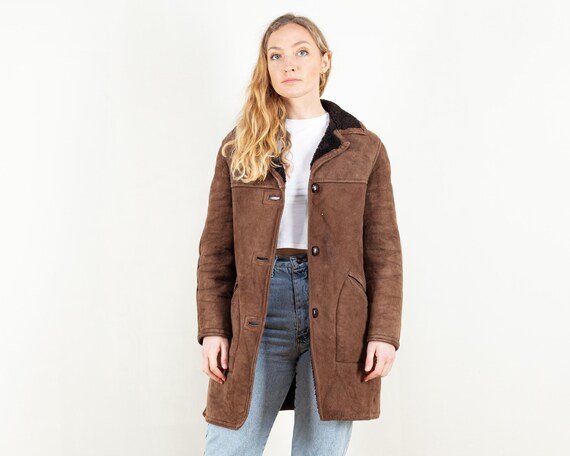Brown Sheepskin Coat Vintage Short 
