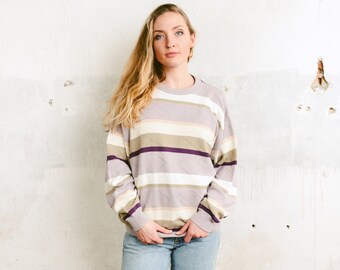 90s Striped Sweater, Size Medium M, Vintage Knit Sweatshirt, Unisex Pullover, Casual Sweater, Spring Clothing, Everyday Sweater, Knitted