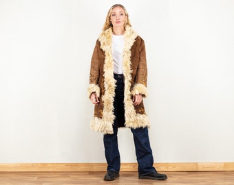 Penny Lane Coat vintage 70's brown sheepskin afghan embroidered coat almost famous movie warm winter sheepskin shearling women size large