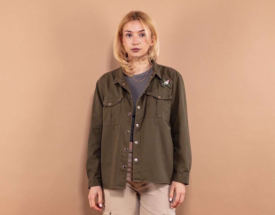 Vintage Khaki Cotton Long Sleeve Shirt, Y2K Grunge, Size M - Etsy