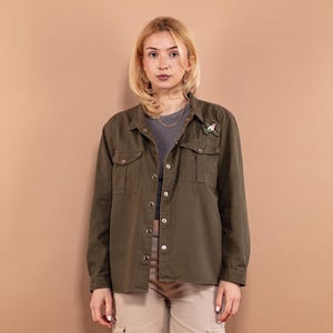 Y2K Khaki Long Sleeve Shirt, Size M Vintage Shirt, Khaki Long Sleeve, Grunge Wear, Y2K Streetwear, Skater Long Sleeve, Urban Streetwear