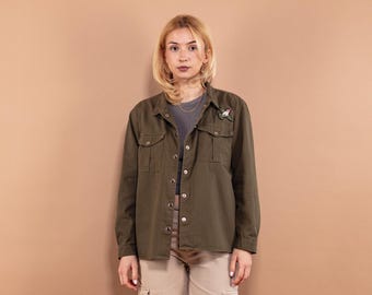 Vintage Khaki Cotton Long Sleeve Shirt, Y2K Grunge, Size M