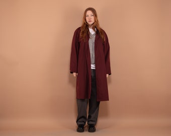 Maroon Mac Coat 90s, Size L Mac Overcoat, Single Breasted Coat, Everyday Layering Coat, Office Mac Coat, Commuter Coat, 90s Outerwear