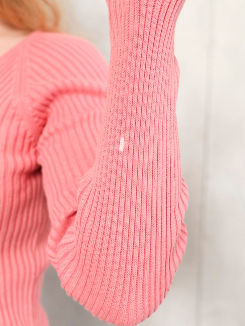 Y2K Knit Top 2000s coral pink sweater casual retro tee textured cotton spring top long sleeve top women vintage clothing size xs extra small zdjęcie 8