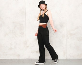 Y2K Black Pants vintage 2000s western retro boho pants wide leg high waisted bell bottoms fancy wear Y2K fashion women clothing size small