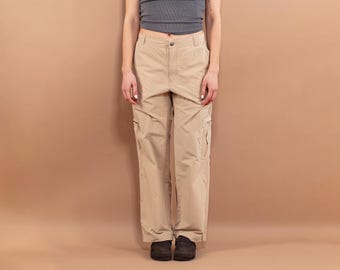 90s Vintage Beige Cotton Cargo Pants, Urban Streetwear, Women's Size M