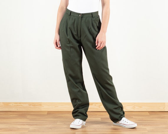 Pleated Green Pants Women Vintage 90s 