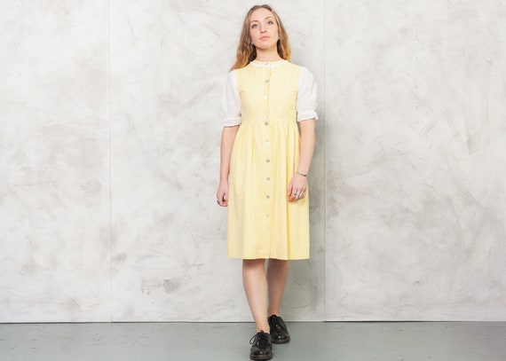 Vintage 70s Dirndl Dress . 70s Yellow Pin Check Co