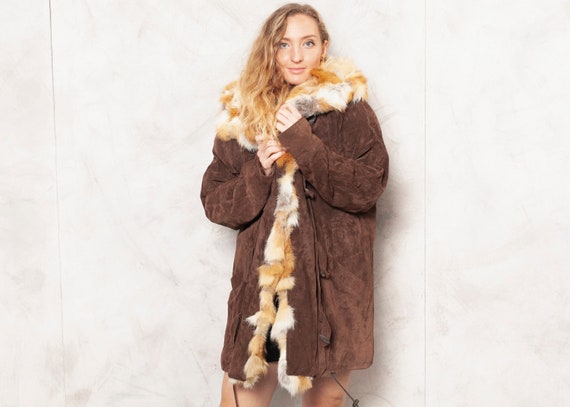90s Oversized Suede Coat Women Brown Leather Jacke