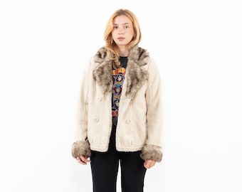 Beige Faux Shearling Jacket, Y2K Penny Lane Style, Size M/L