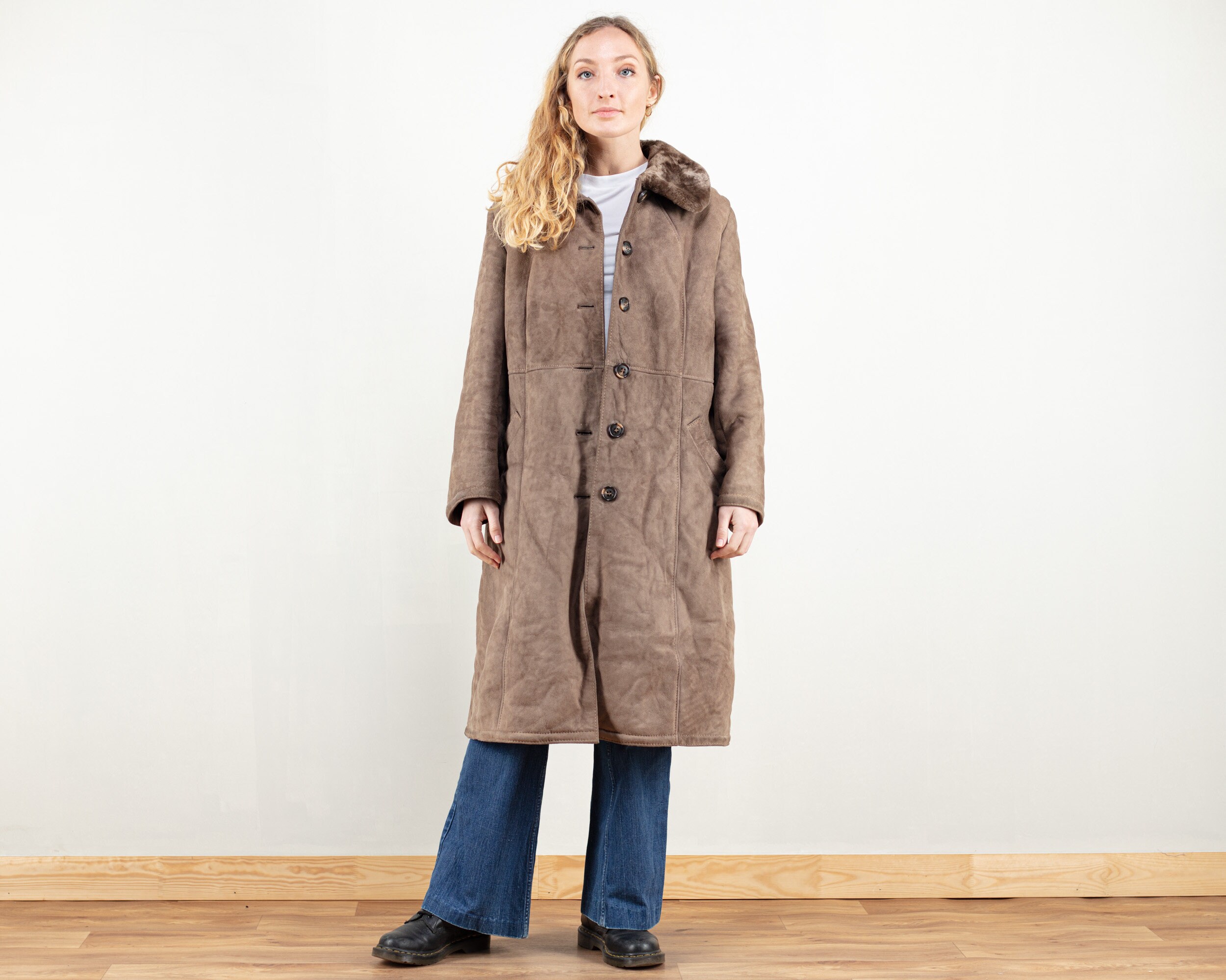 Grey Sheepskin Coat 70s Shearling Coat 