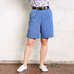 90s Women Summer Shorts . Blue Shorts Vintage High Rise Casual Shorts Minimalist Bermuda Shorts Soft Shorts Holiday Wear . size Large image 1