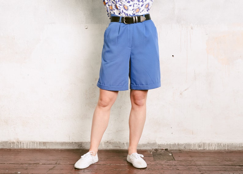 90s Women Summer Shorts . Blue Shorts Vintage High Rise Casual Shorts Minimalist Bermuda Shorts Soft Shorts Holiday Wear . size Large image 1