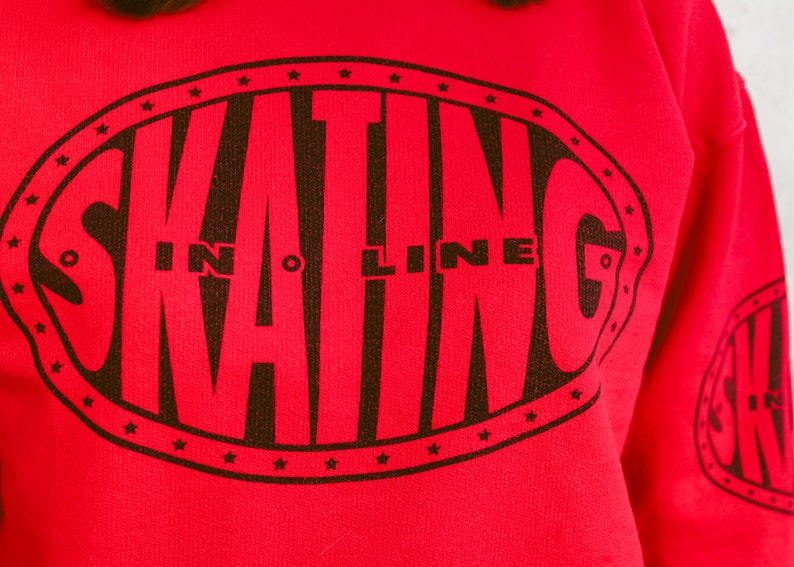 Vintage Graphic Print Skater Sweatshirt Red Cotton Sweater Athleisure Wear Streetwear Unisex Clothing 80s Sports Sweatshirt size Small