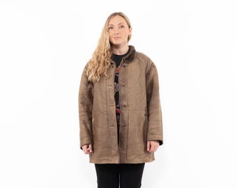 1980s Distressed Sheepskin Coat, Rugged Western Overcoat, Size M/L