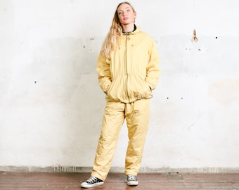 Vintage 90s Insulated Tracksuit . Hooded Jacket Tracksuit Bottoms Yellow Sports Suit Athletic Wear Sportswear Set Ski Suit . size Medium