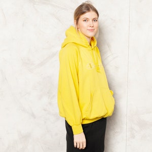 Yellow CHAMPION Sweatshirt Vintage 90s Hooded Women Pullover Cotton Blend Hoodie Cozy Home Sweatshirt Women Clothing size Extra Large XL image 4