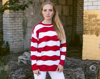 red and white striped sweatshirt