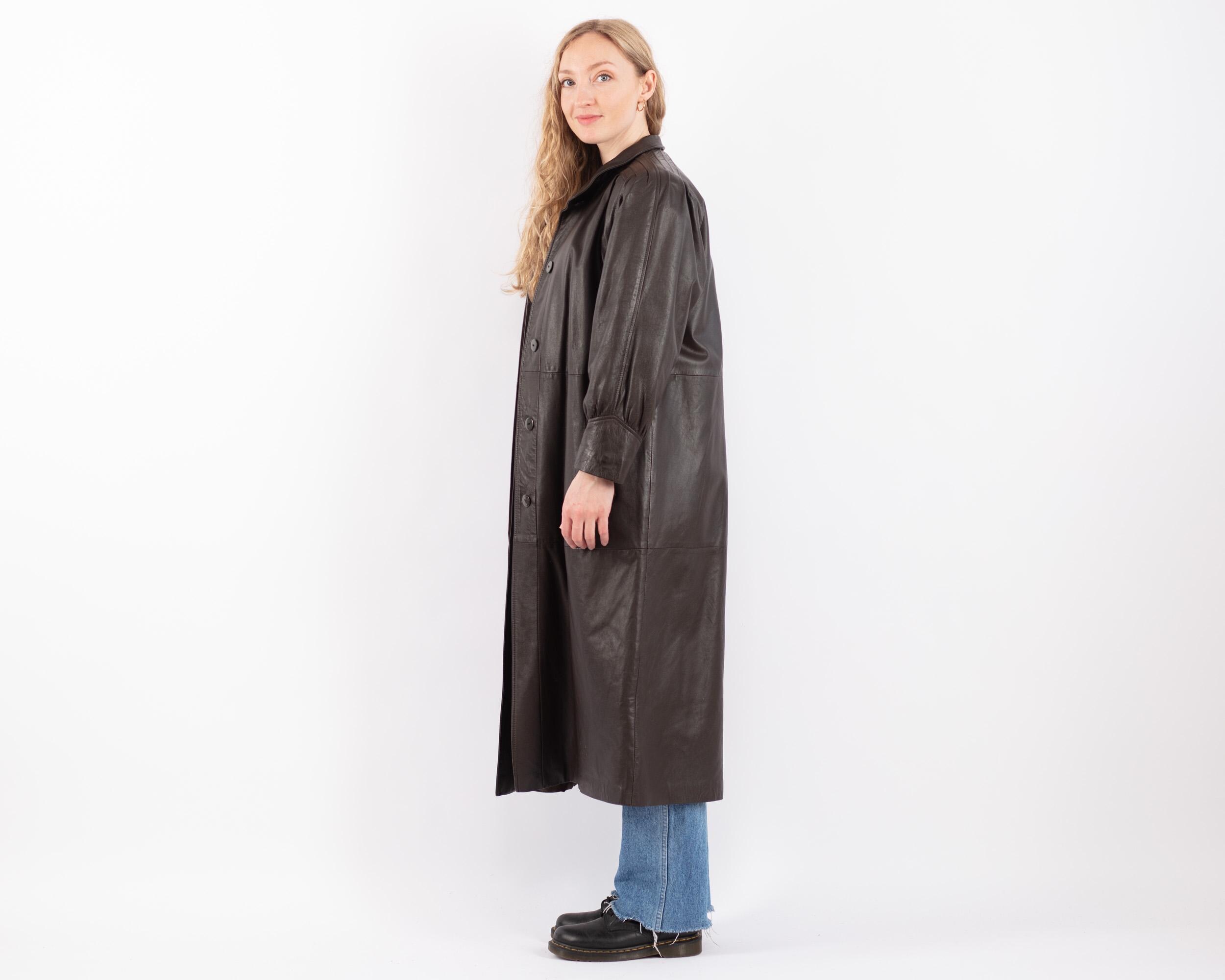 80年代ヴィンテージブラウンレザーロングコート、サイズS/M - Etsy 日本