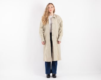 90s Vintage Beige Leather Coat Size L