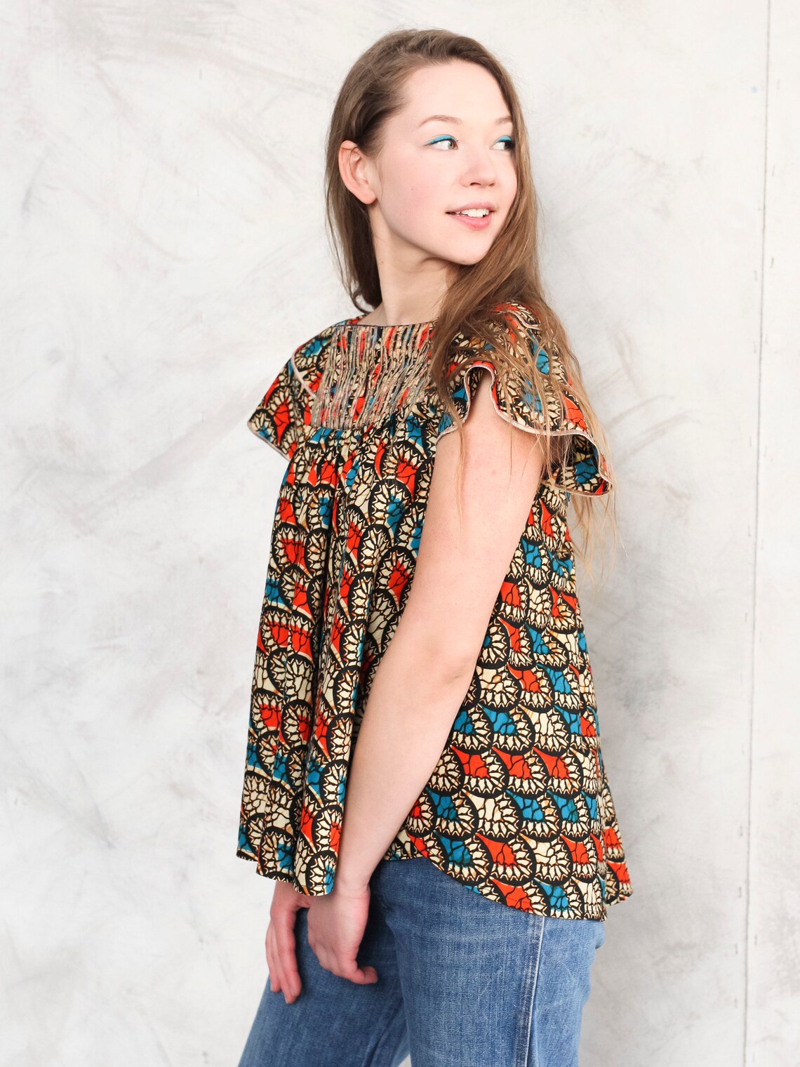 Retro Damen Bluse vintage gemusterte KunstBluse traditionelle | Etsy