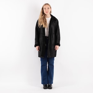 Black Distressed Sheepskin Coat, Size L Vintage Sheepskin Coat, Shearling Afghan Coat, Rugged Outerwear, NorthernGirlStore, Womens Clothing