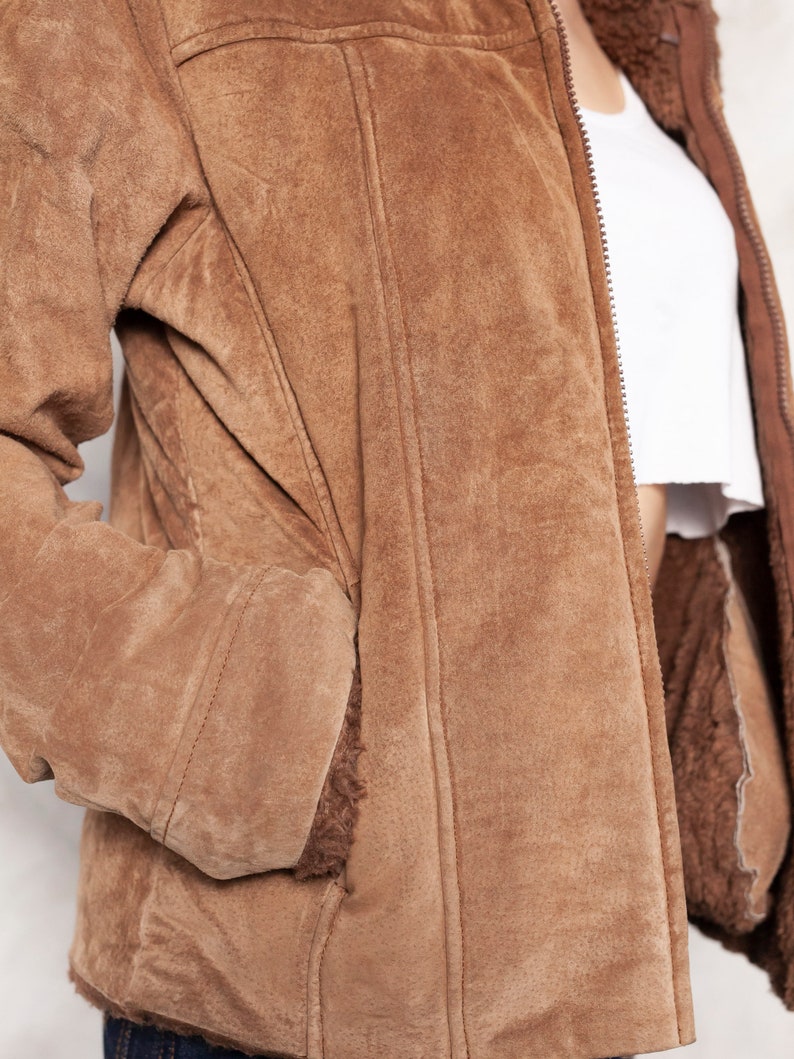 Penny Lane Jacket suede cropped jacket afghan jacket faux fur trimmed outerwear leather VERO MODA jacket women vintage clothing size small